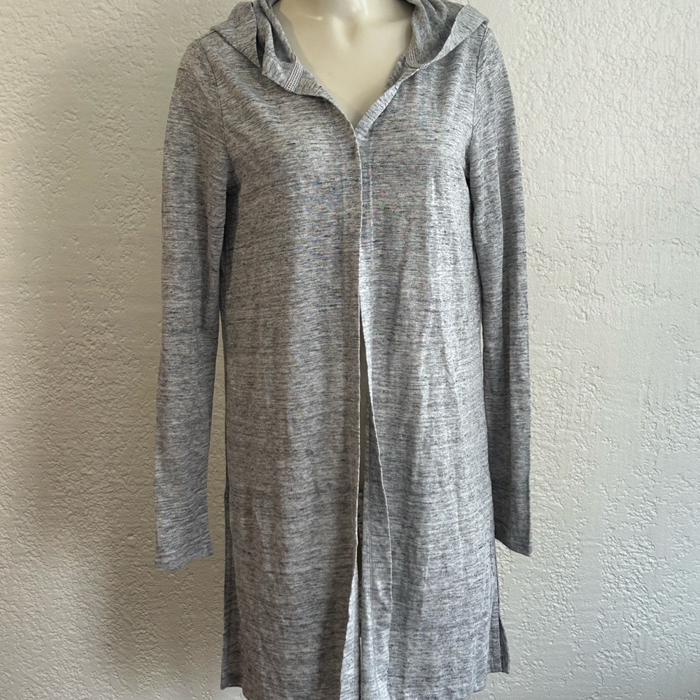 Cynthia Rowley Gray light gray 100% Linen hooded open front top